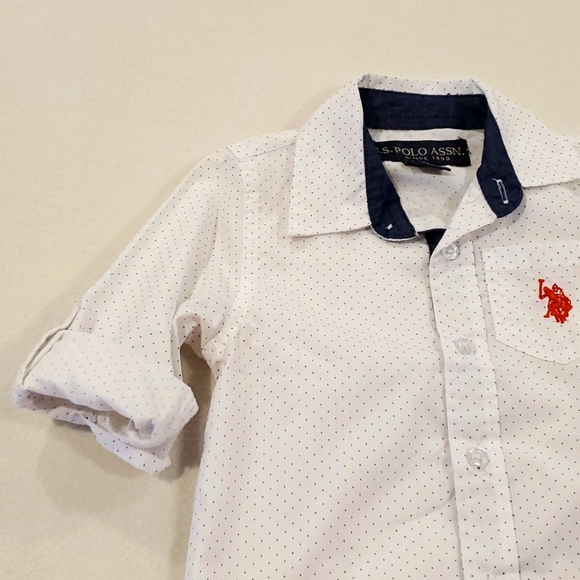 White & Blue Polkadot U.S. Polo Assn. Long Sleeve Button Down - Picture 6 of 7
